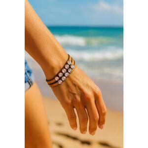 Vintage Leather Bracelet with Pink Gemstones HEET - Boutique Buy